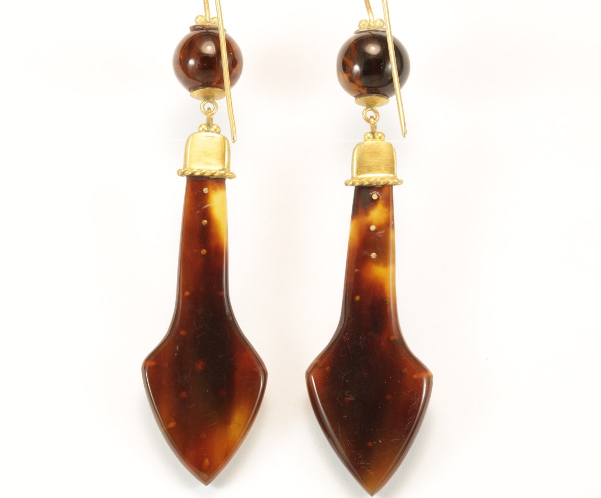 Antique Piqué Tortoiseshell Gold Earrings-photo-2