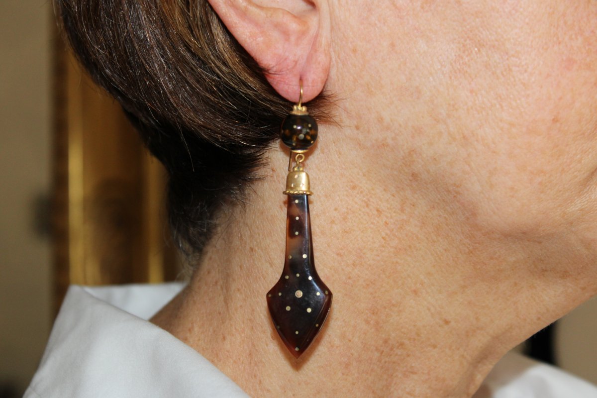 Antique Piqué Tortoiseshell Gold Earrings-photo-4