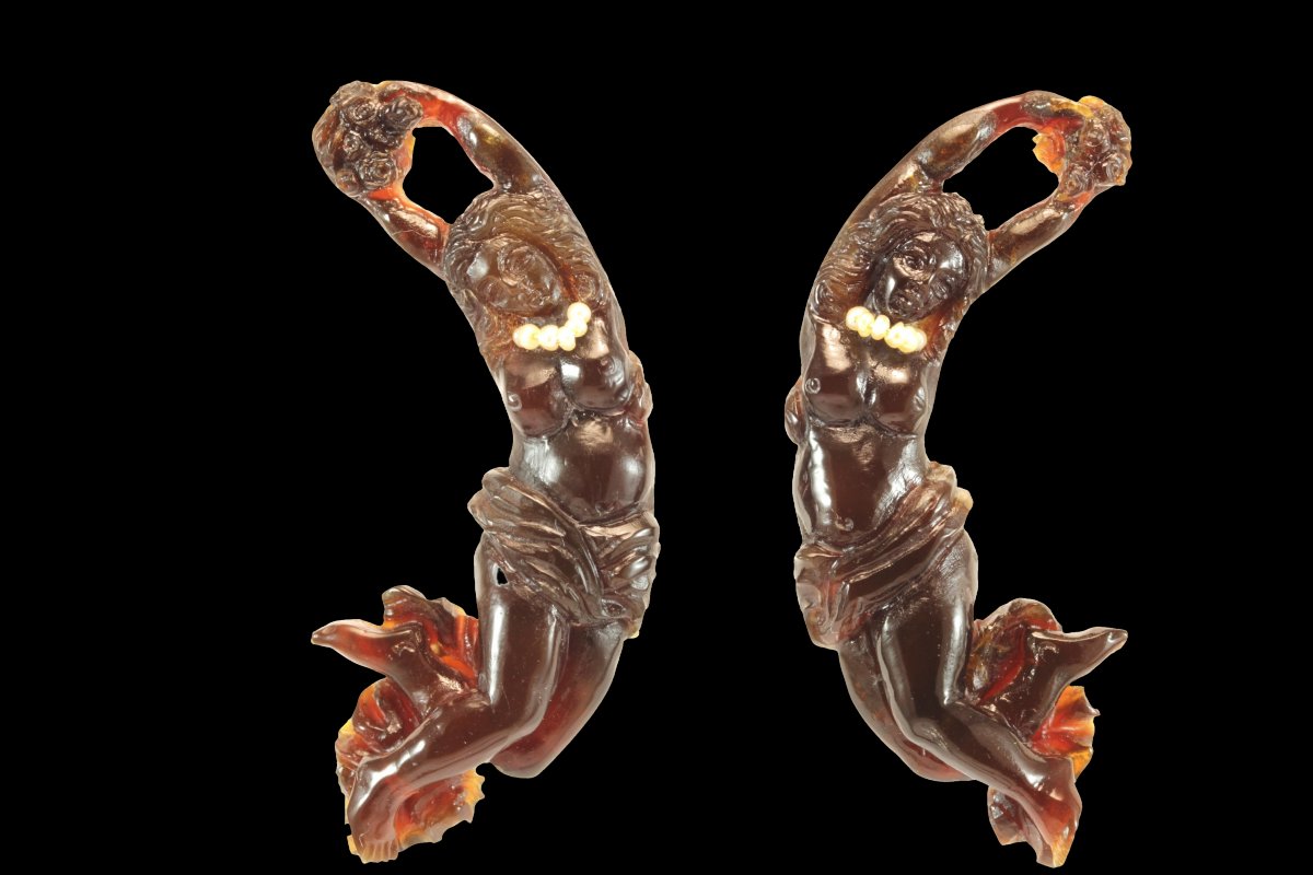 Antique Tortoiseshell Carved Gold Earrings-photo-3
