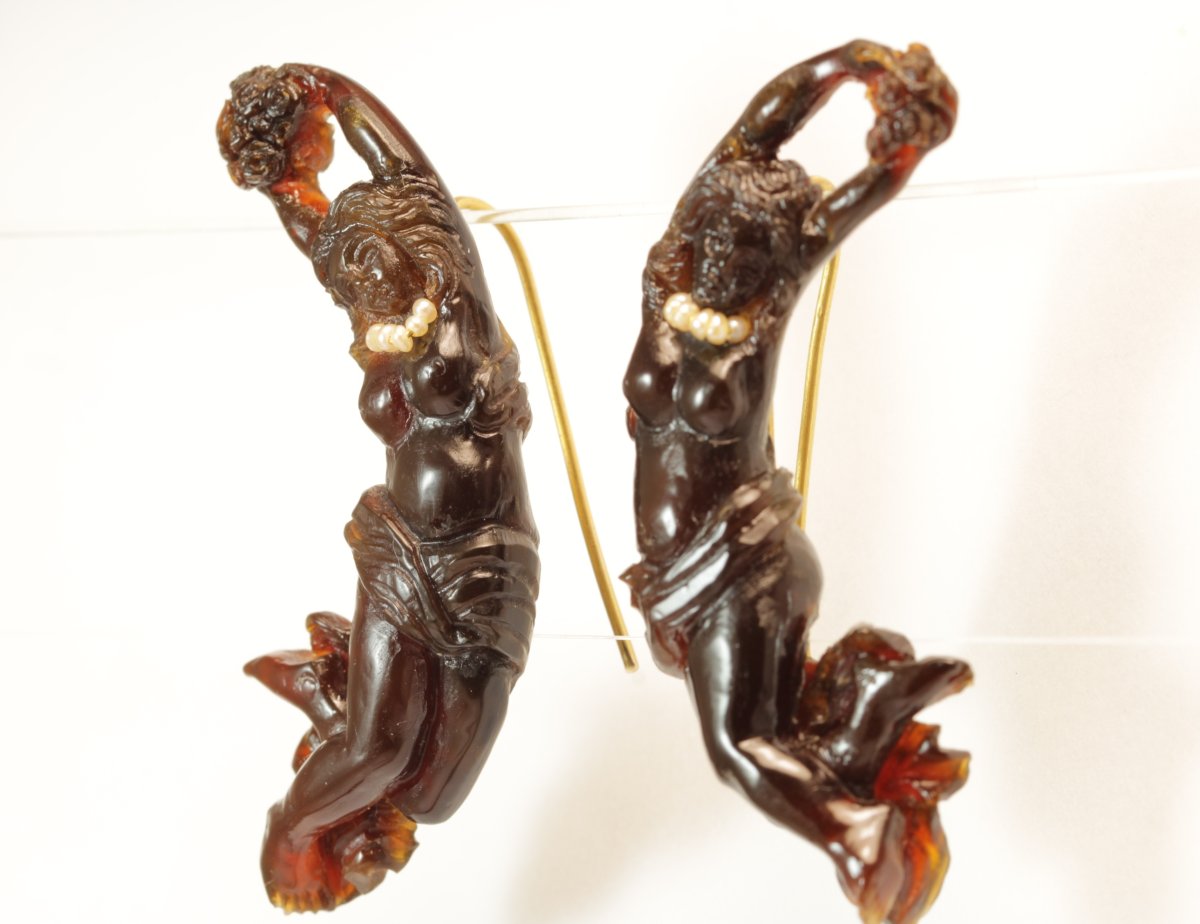 Antique Tortoiseshell Carved Gold Earrings-photo-4