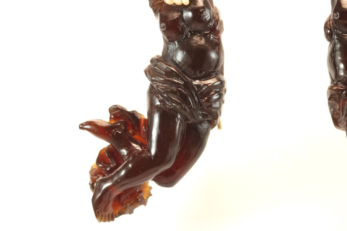 Antique Tortoiseshell Carved Gold Earrings-photo-3
