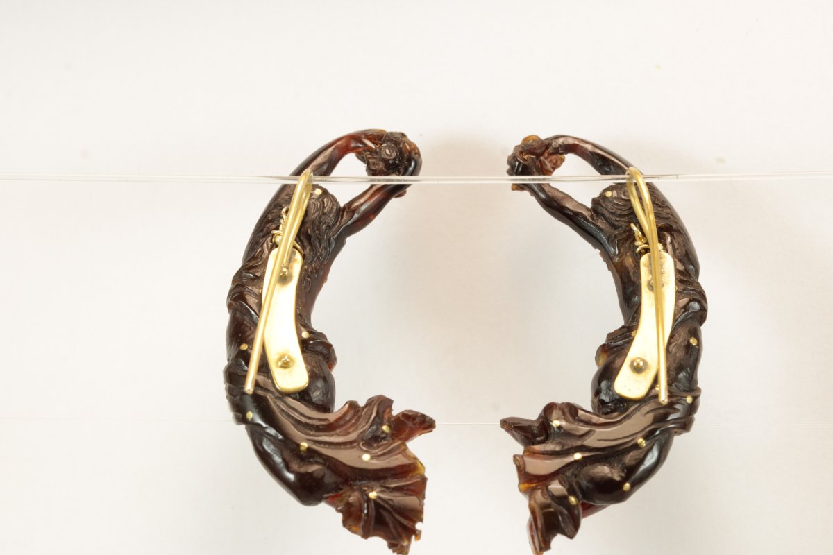 Antique Tortoiseshell Carved Gold Earrings-photo-5
