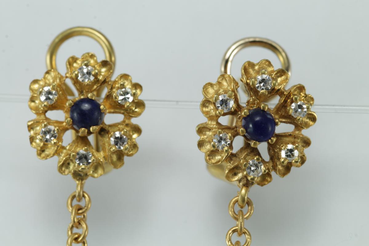 Vintage Coral Diamonds Sapphire Gold Earrings-photo-1