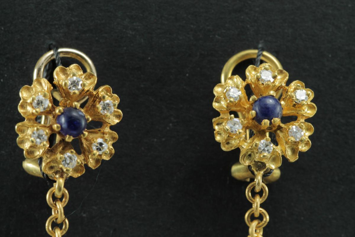 Vintage Coral Diamonds Sapphire Gold Earrings-photo-3