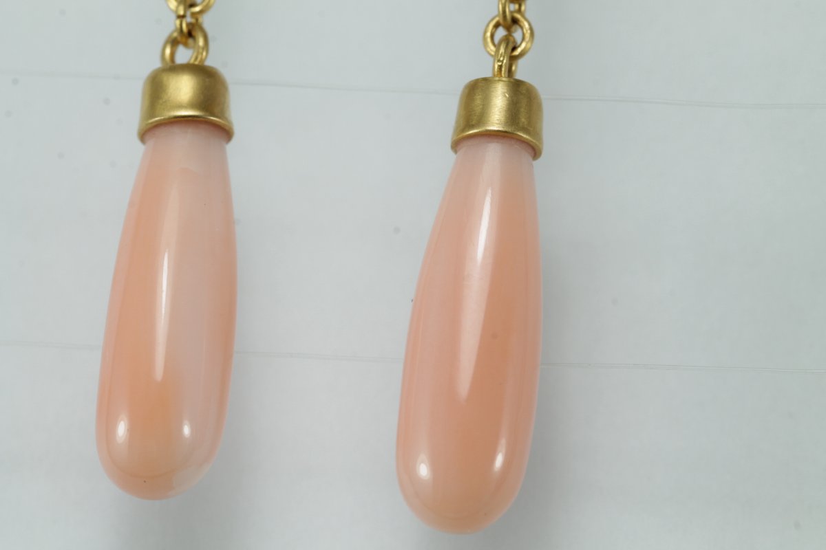 Vintage Coral Diamonds Sapphire Gold Earrings-photo-2