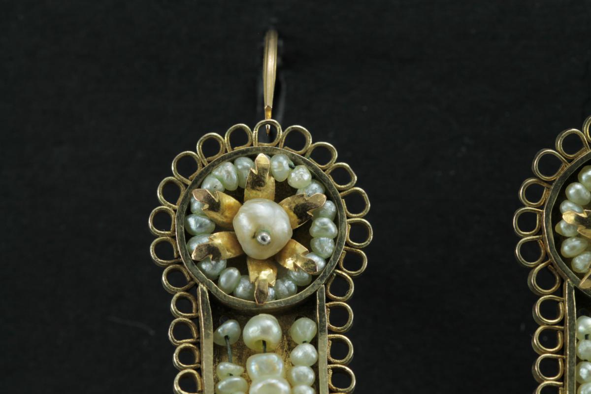 Boucles d'Oreilles Anciennes Or Perles Fines-photo-3