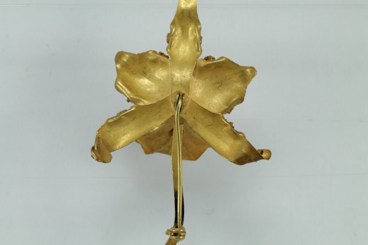 Antique Orchid Gold Coral Brooch-photo-4