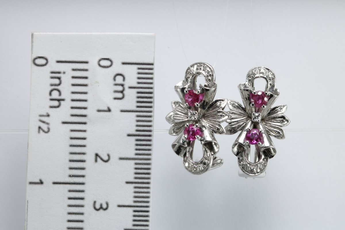 Vintage Gold Ruby Diamonds Earrings-photo-4