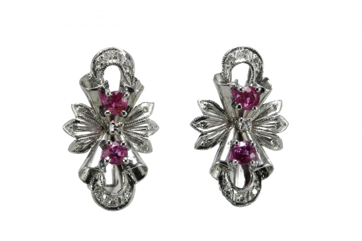 Vintage Gold Ruby Diamonds Earrings