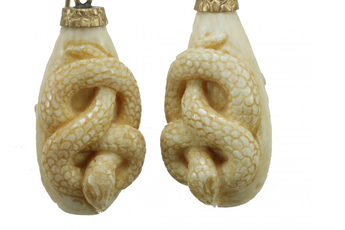 Antique Ivory Cameos Gold Earrings-photo-3