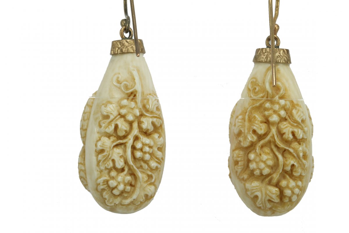 Antique Ivory Cameos Gold Earrings-photo-2