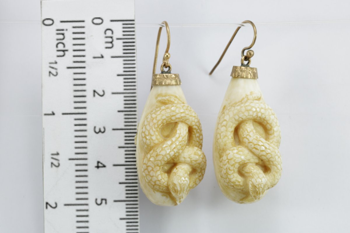 Antique Ivory Cameos Gold Earrings-photo-3