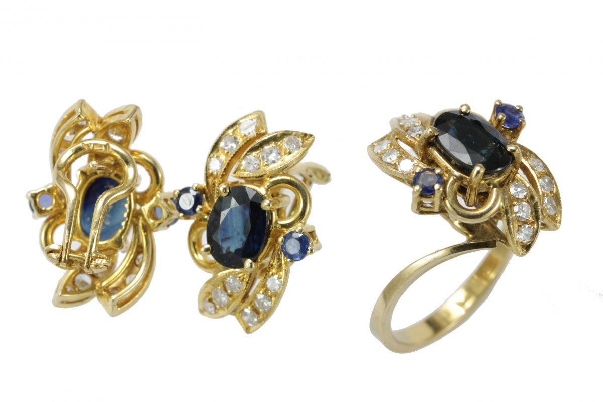 Boucles d'Oreilles Vintage Or Saphires Diamants