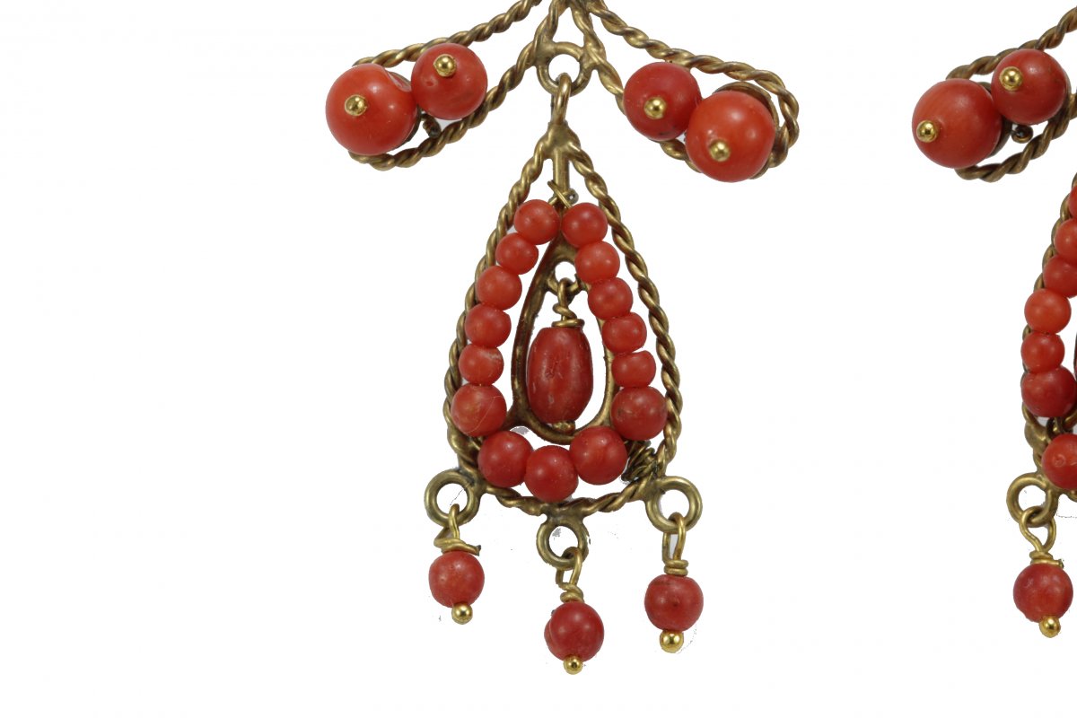 Antique Coral Gold Earrings-photo-4