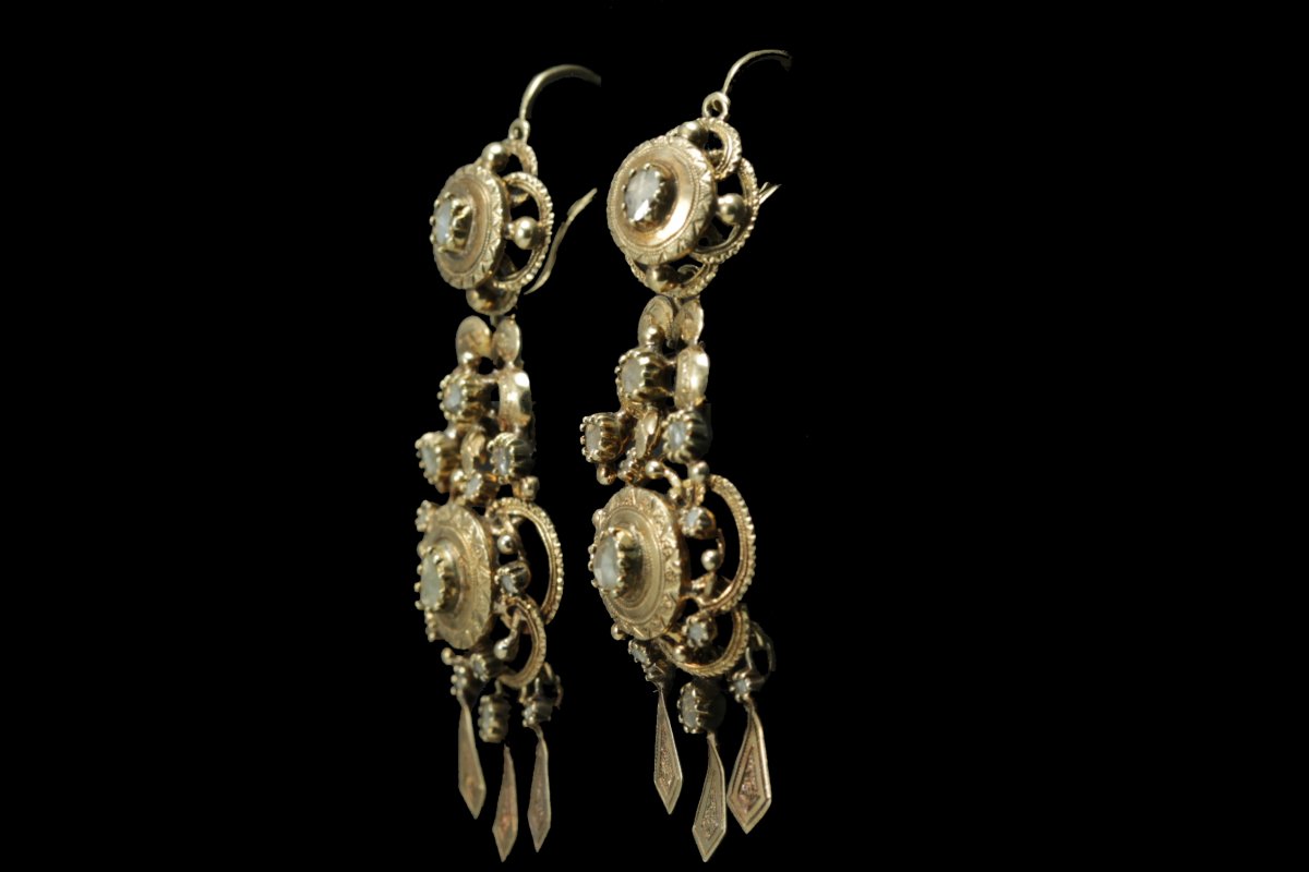 Boucles d'Oreilles Anciennes Or Diamants-photo-4