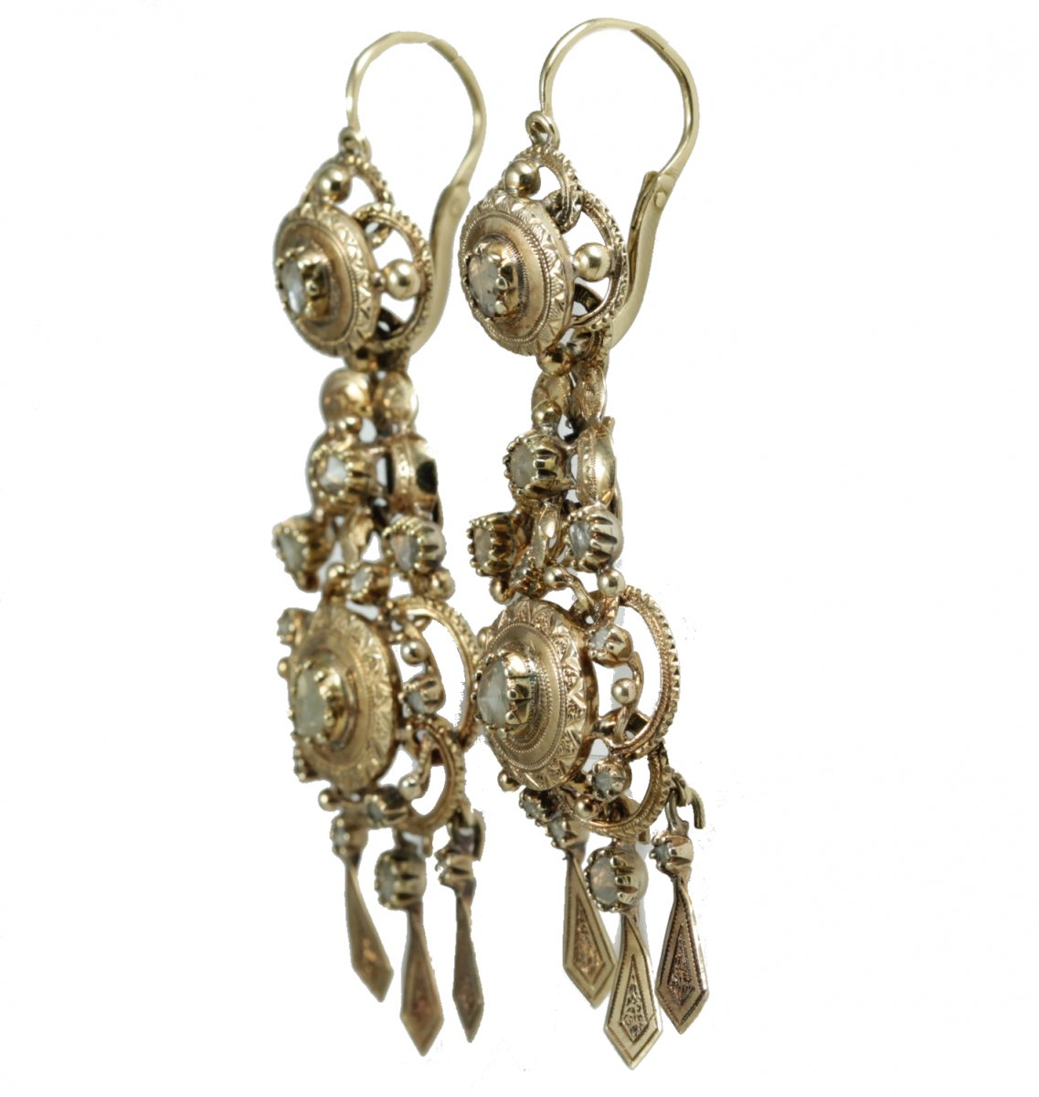 Boucles d'Oreilles Anciennes Or Diamants-photo-7