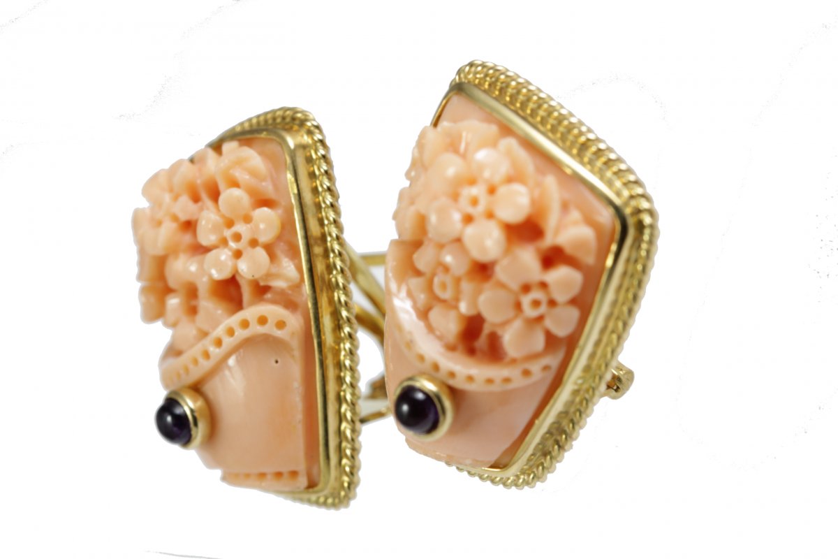 Vintage Coral Sapphire Earrings-photo-2