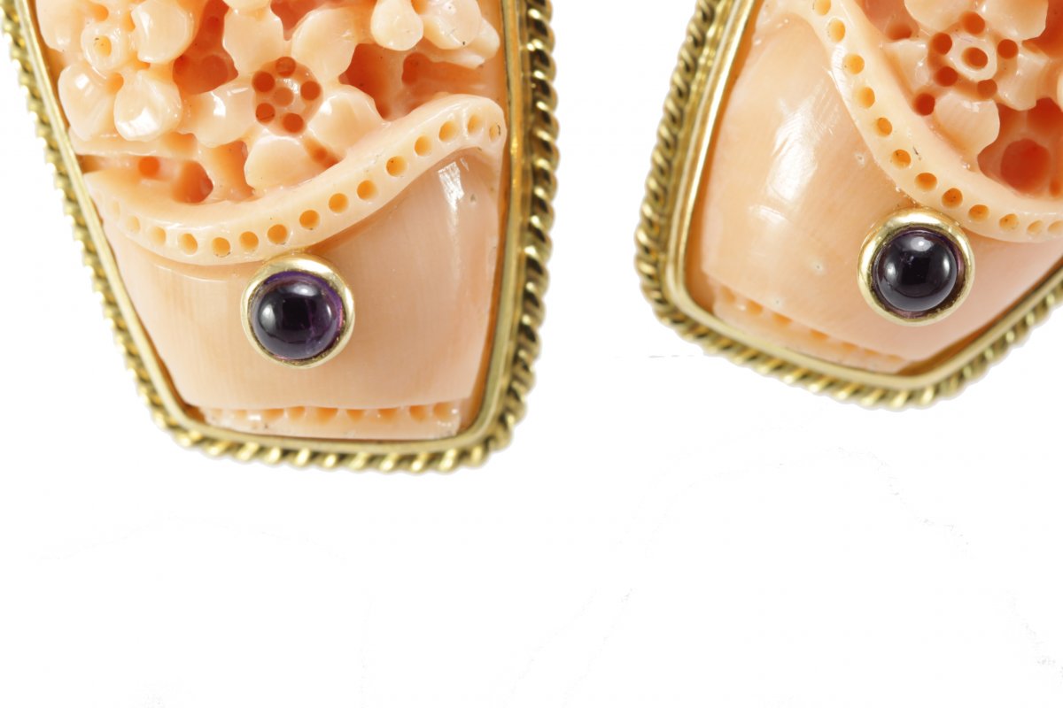 Vintage Coral Sapphire Earrings-photo-4