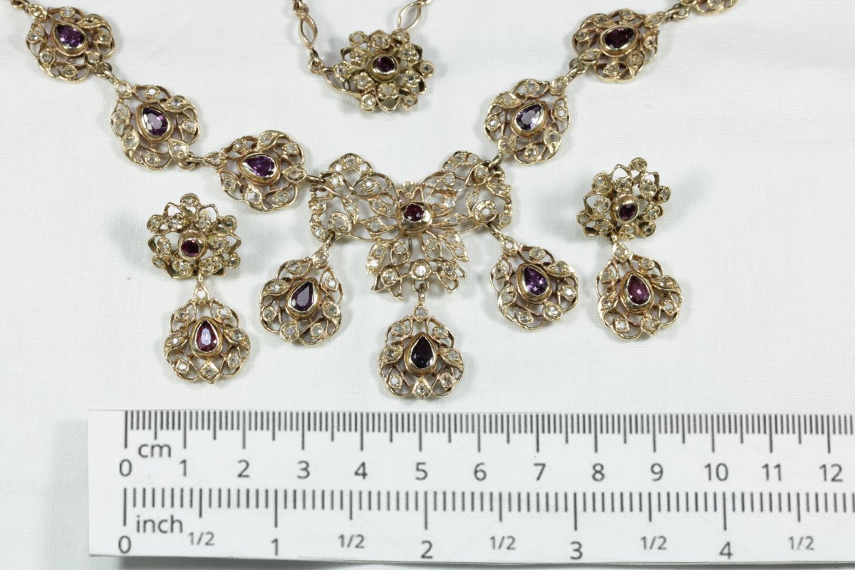 Collier Boucles d'Oreilles Anciennes Or Rubis Diamant-photo-7
