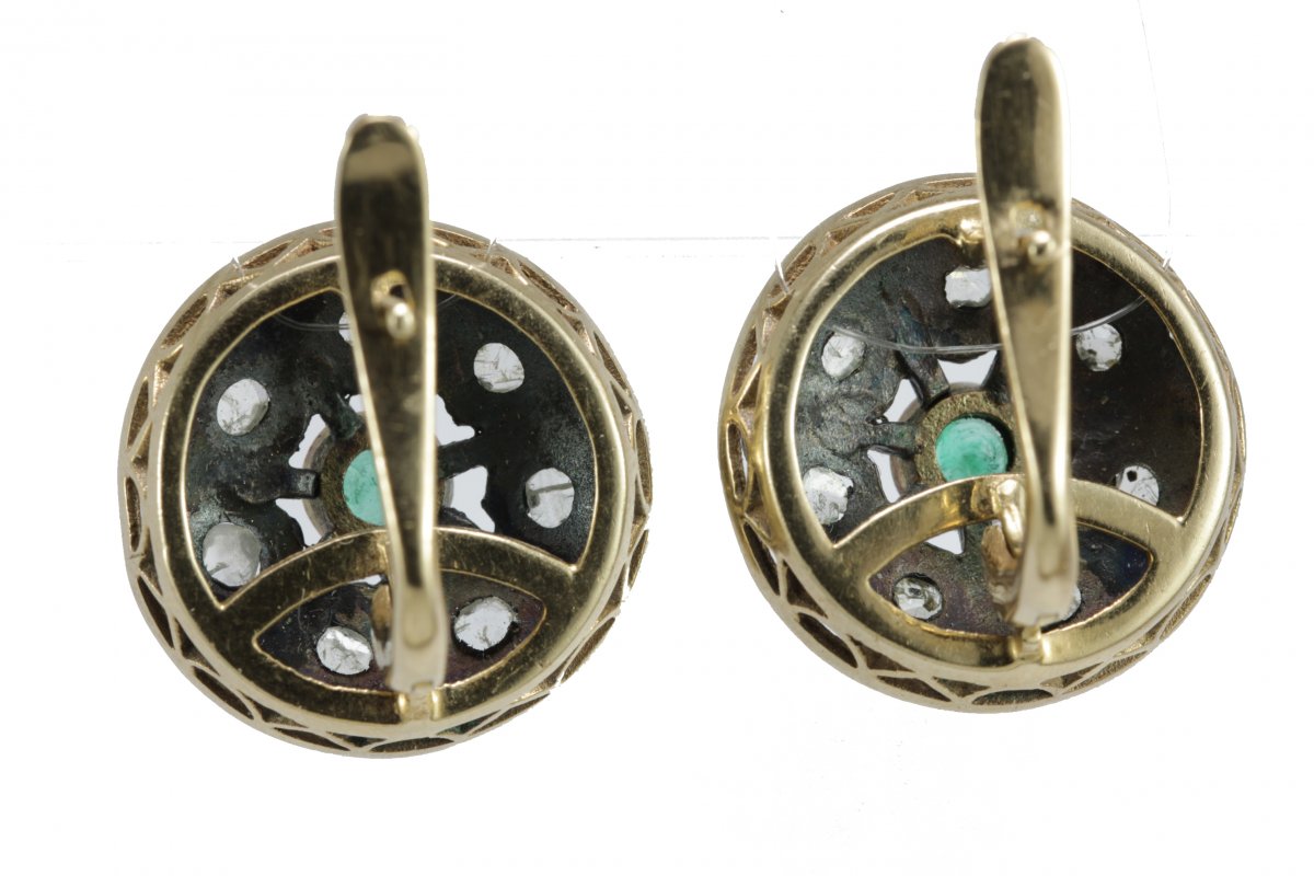Antique Gold Emerald Diamond Earrings-photo-3