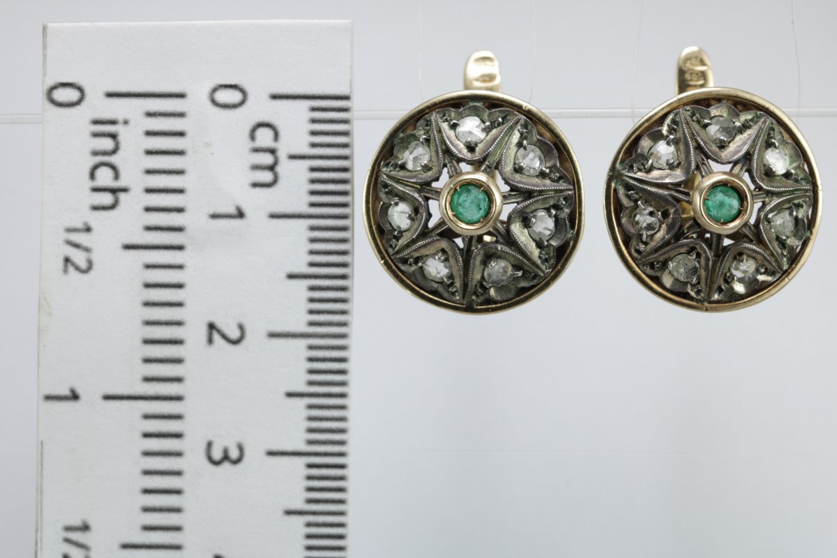 Antique Gold Emerald Diamond Earrings-photo-1