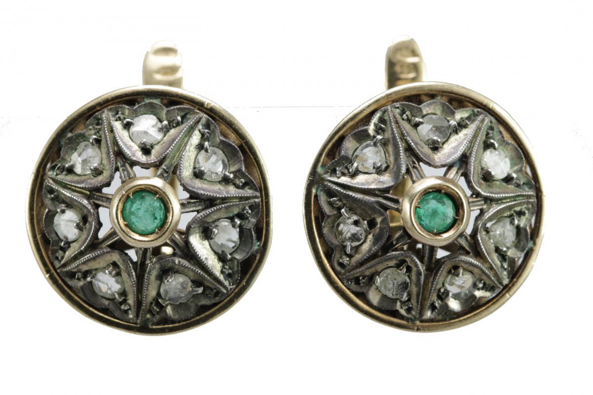 Antique Gold Emerald Diamond Earrings