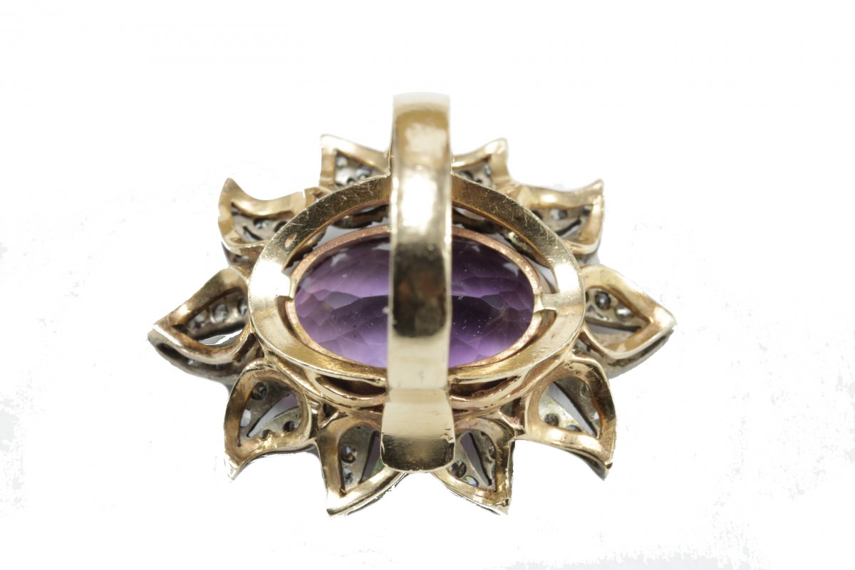 Bague Vintage Or Amethyste Diamant-photo-1