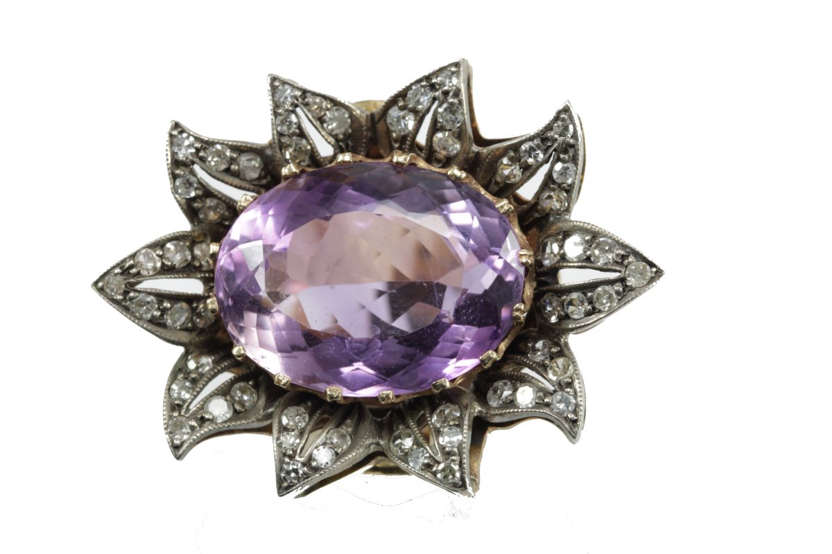 Bague Vintage Or Amethyste Diamant