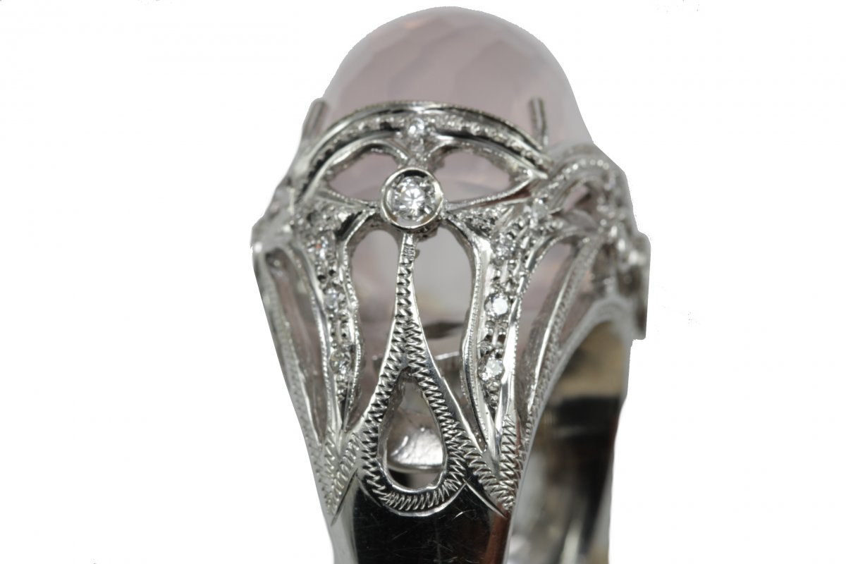 Bague Vintage Or Topaze Rose Diamant-photo-3