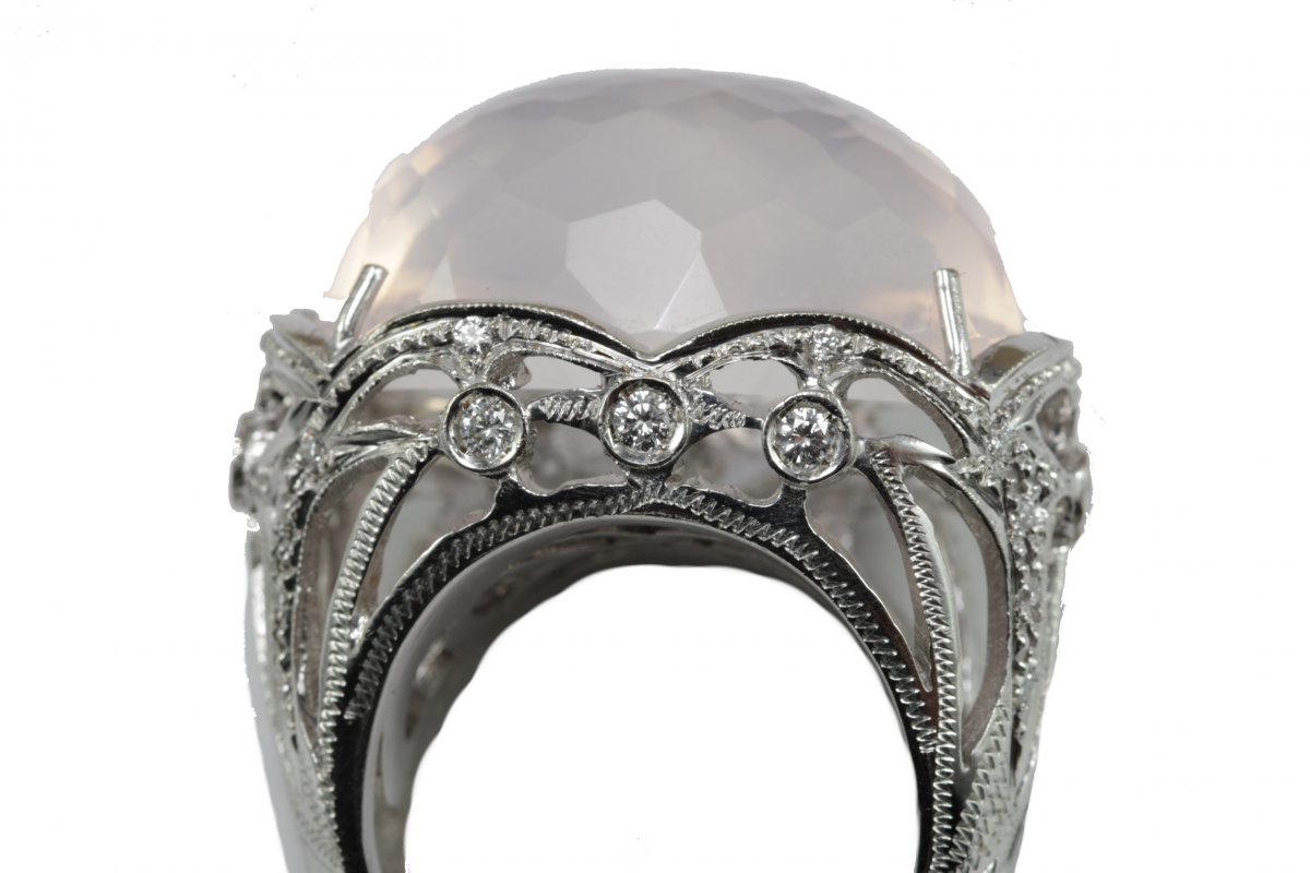 Bague Vintage Or Topaze Rose Diamant-photo-4