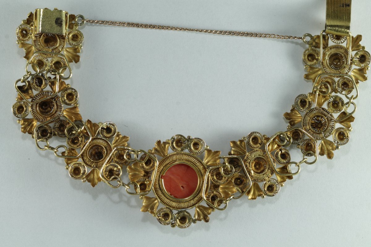 Antique Gold Cannetille Coral Bracelet-photo-4