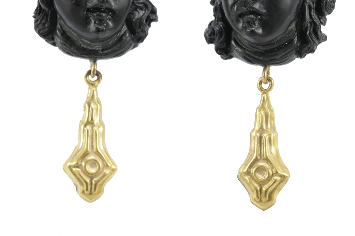Antique Onyx Cameos Gold Earrings-photo-4