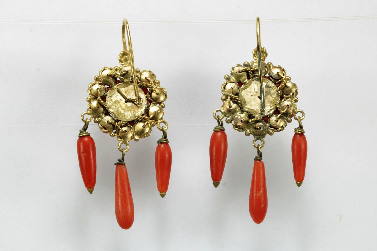 Boucles d'Oreilles Anciennes Or Corail-photo-1