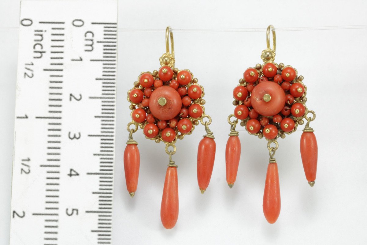 Boucles d'Oreilles Anciennes Or Corail-photo-2