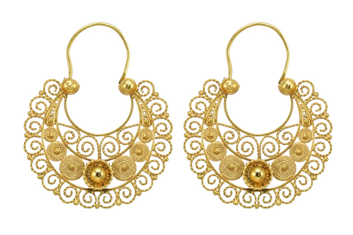 Boucles d'Oreilles Anciennes Or Filigranee