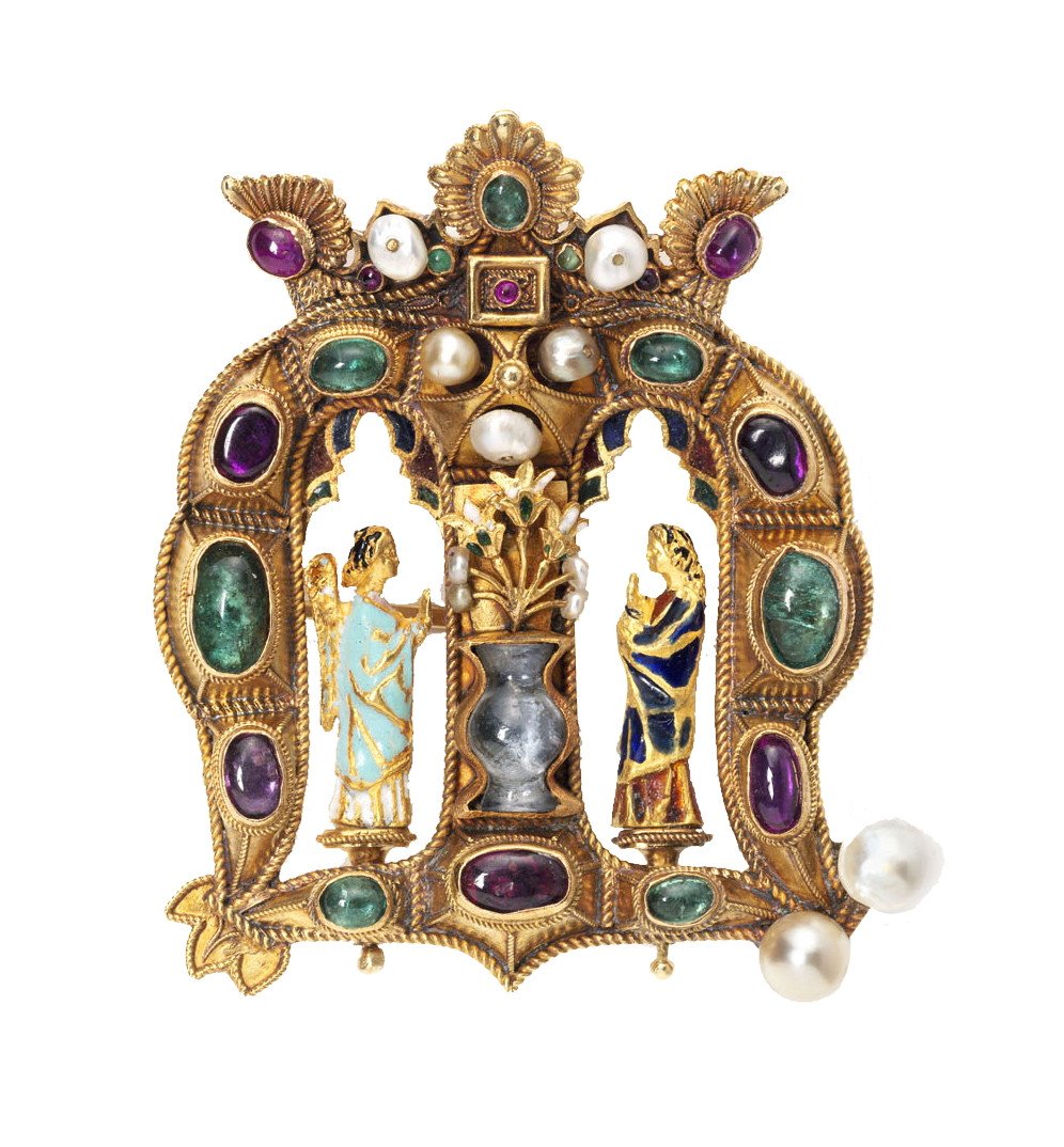 Antique Castellani Jewelled Gold Brooch