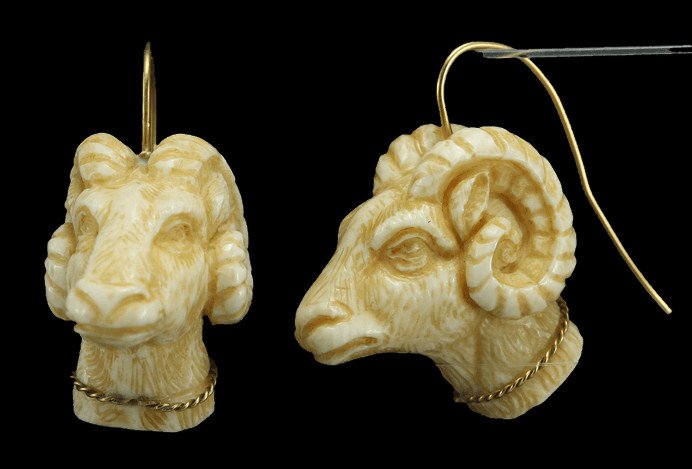 Antique Gold Ivory Cameo Earrings-photo-2