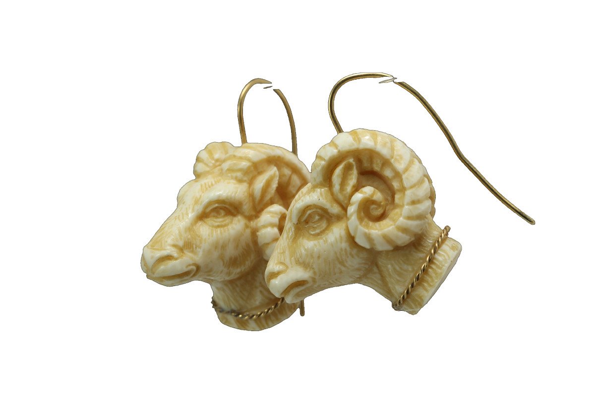 Antique Gold Ivory Cameo Earrings-photo-3
