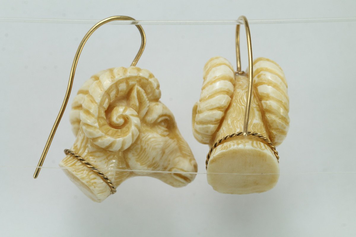 Antique Gold Ivory Cameo Earrings-photo-2