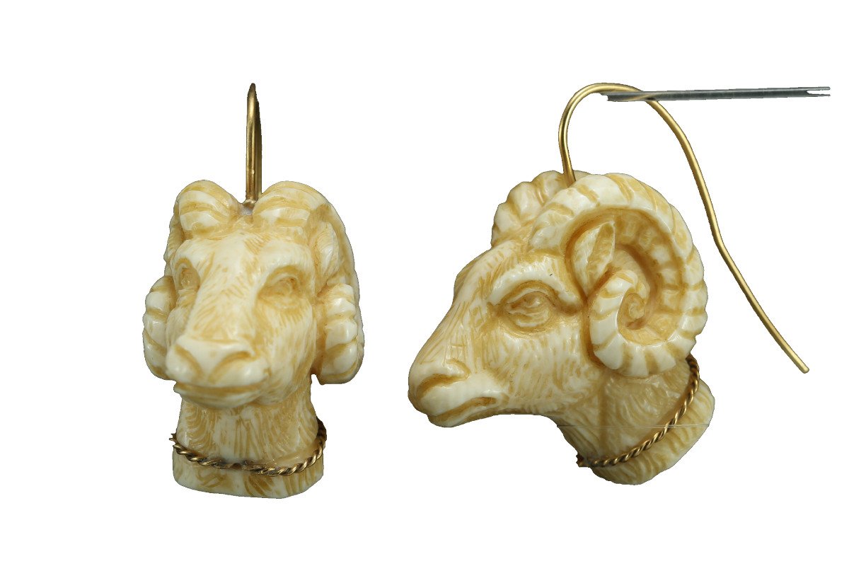 Antique Gold Ivory Cameo Earrings