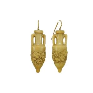 Antique Lava Cameos Gold Earrings