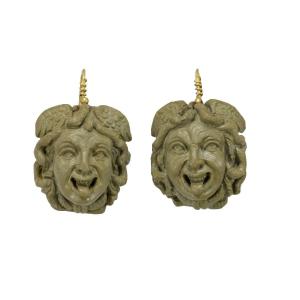 Antique Lava Cameos Gold Earrings