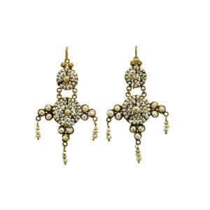 Boucles d'Oreilles Anciennes Or Perles Fines