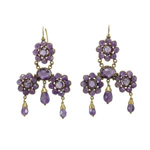 Boucles d'Oreilles Anciennes Or Amethyste