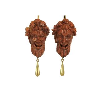 Antique Lava Cameos Gold Earrings