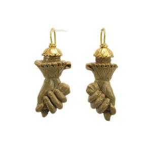 Antique Lava Carved Gold Earrings