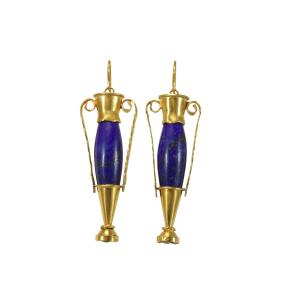 Castellani Antique Gold Lapislazuli Amphora Earrings
