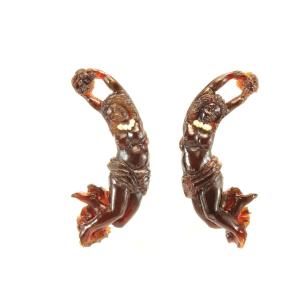 Antique Tortoiseshell Carved Gold Earrings