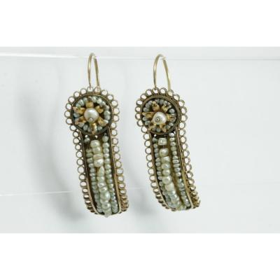 Boucles d'Oreilles Anciennes Or Perles Fines