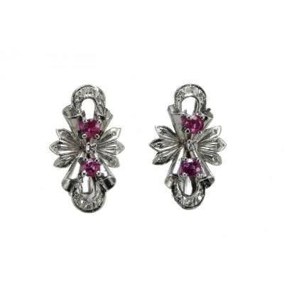 Boucles d'Oreilles Vintage Or Rubis Diamants